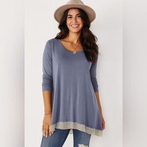 🚨 3 for $25 - LOGO By Lori Goldstein Color-Block Knit Top With Lace Hem